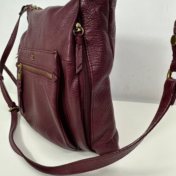 Elliott Lucca Gwen Crossbody Bag Pebbled Leather Burgundy Cabernet Purse - Picture 6 of 15